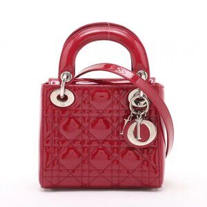 Christian Dior Lady Dior Mini Cannage Patent Leather 2 Way Handbag Red
